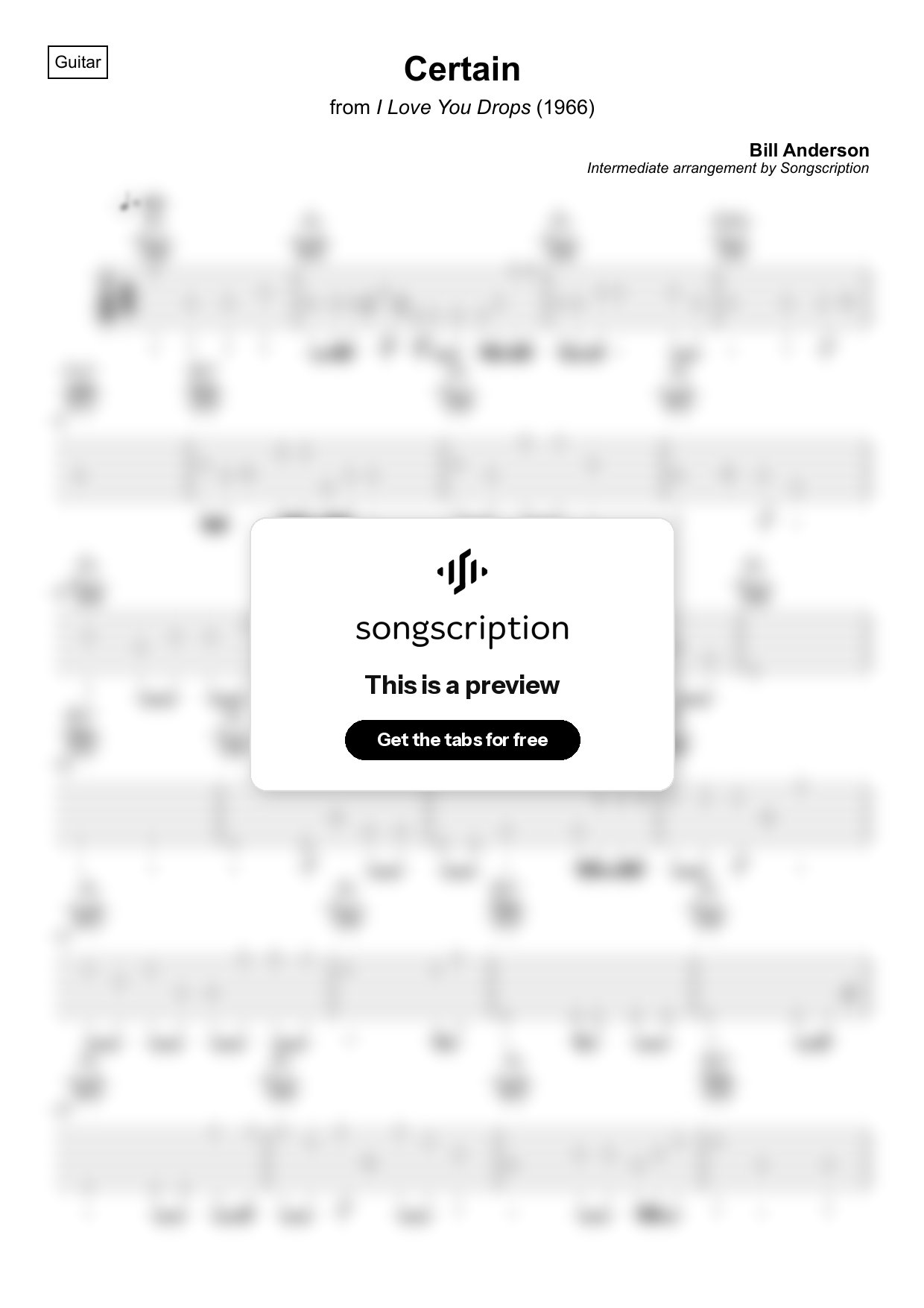 Intermediate Acoustic Guitar Tabs for "Certain" by Bill Anderson