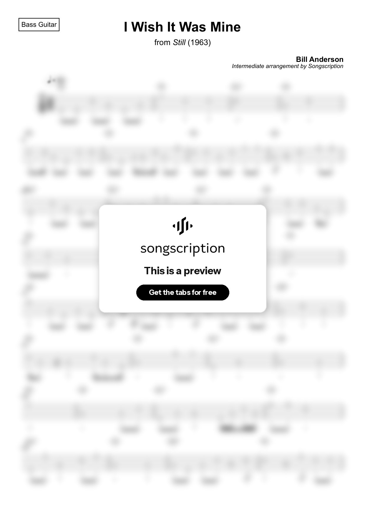 Intermediate Bass Guitar Tabs for "I Wish It Was Mine" by Bill Anderson