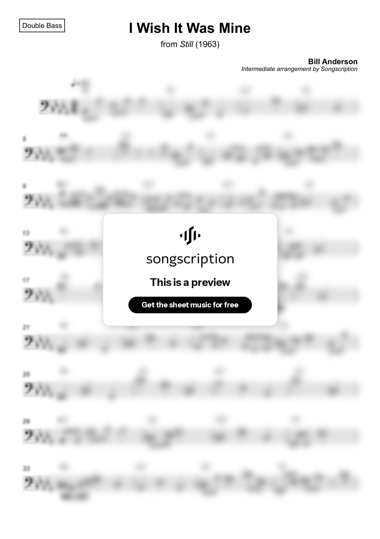 Intermediate Double Bass Sheet Music for "I Wish It Was Mine" by Bill Anderson