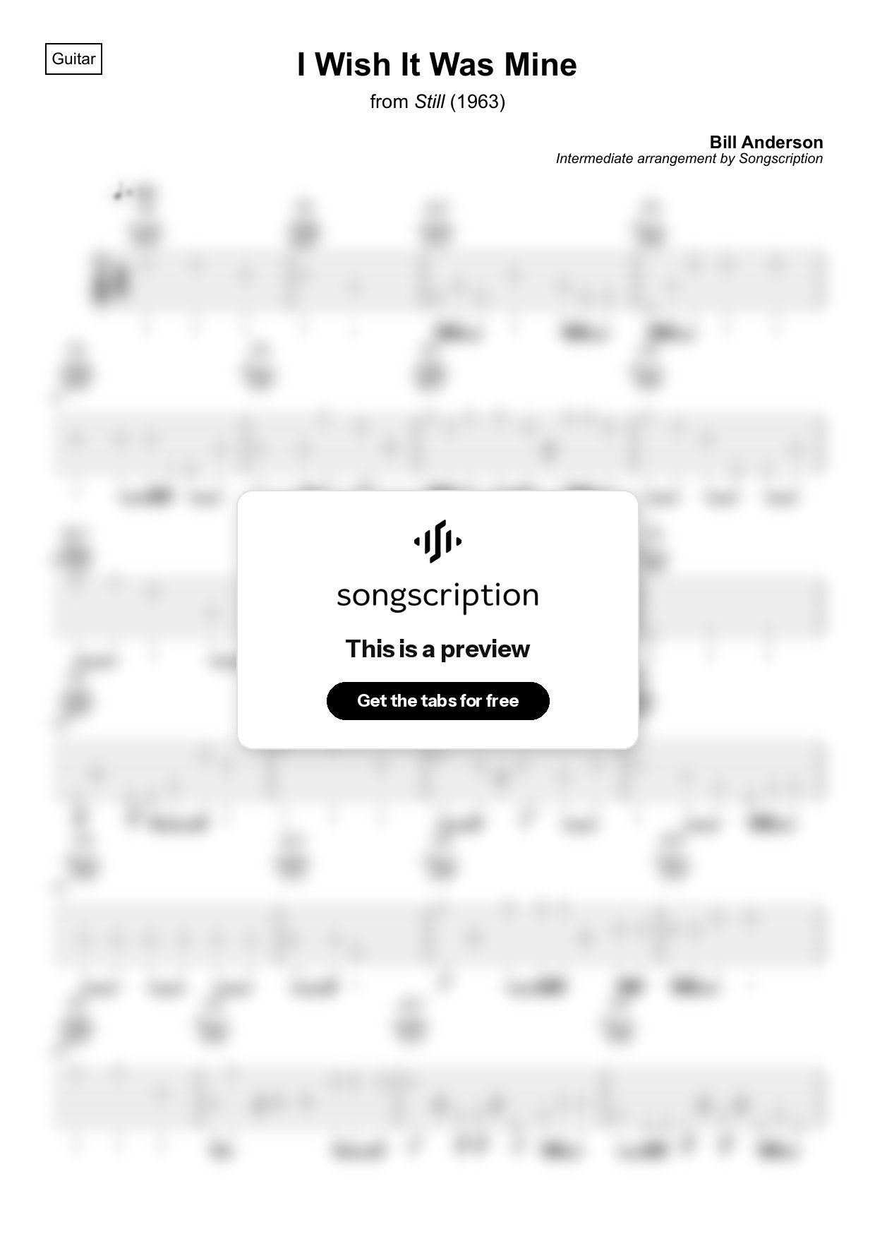Intermediate Acoustic Guitar Tabs for "I Wish It Was Mine" by Bill Anderson