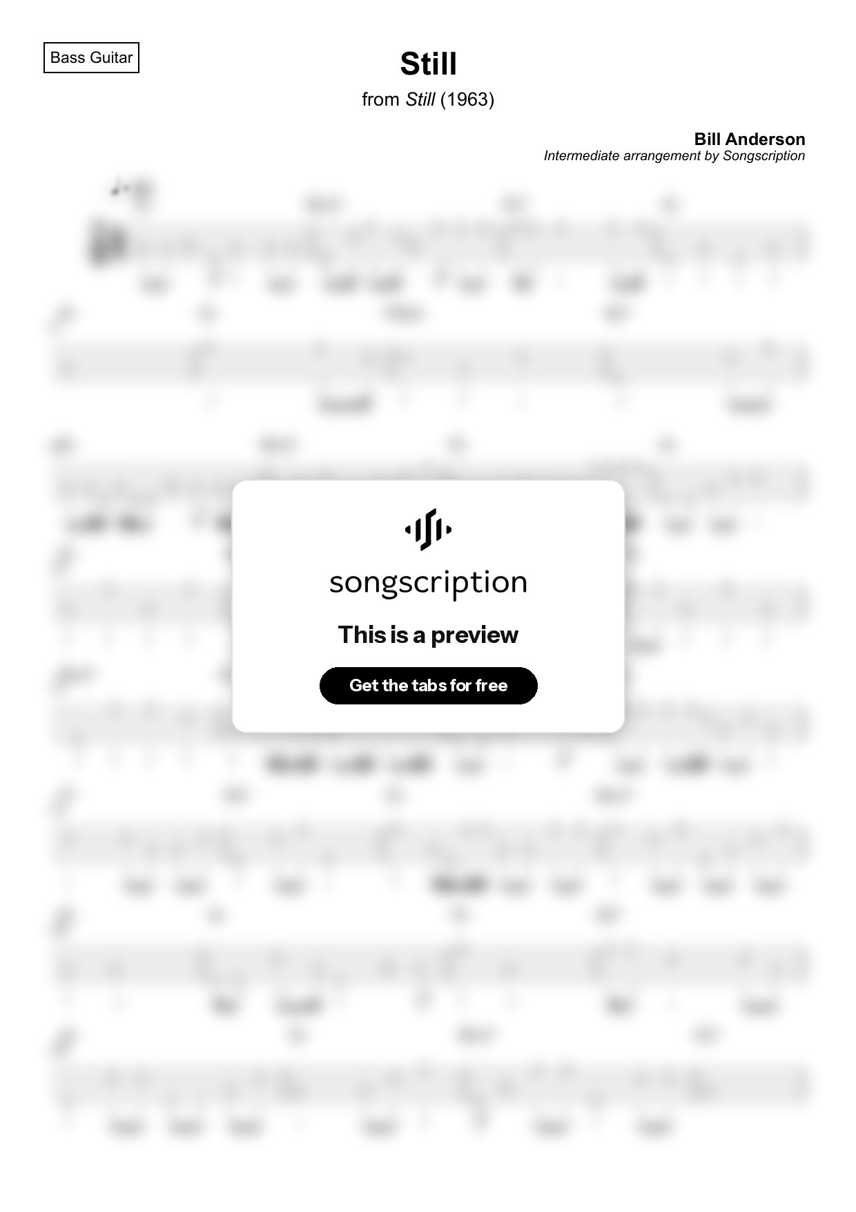 Intermediate Bass Guitar Tabs for "Still" by Bill Anderson