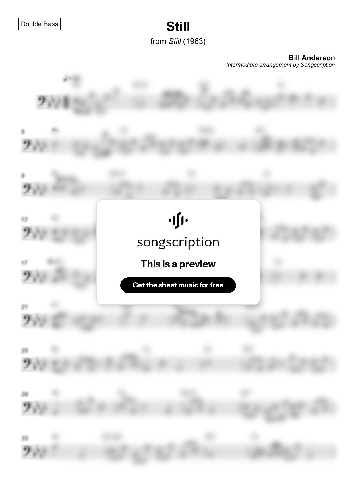 Intermediate Double Bass Sheet Music for "Still" by Bill Anderson
