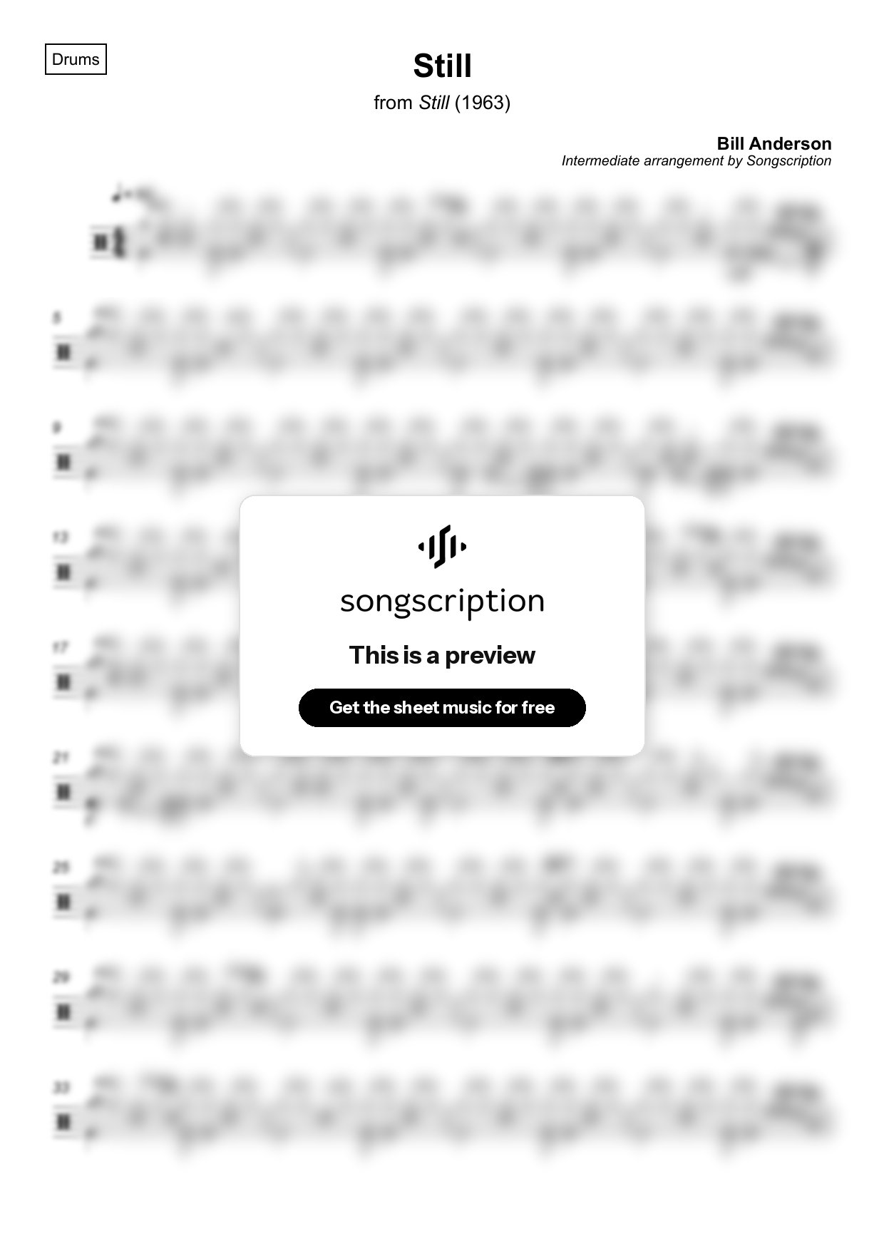 Intermediate Drums Sheet Music for "Still" by Bill Anderson