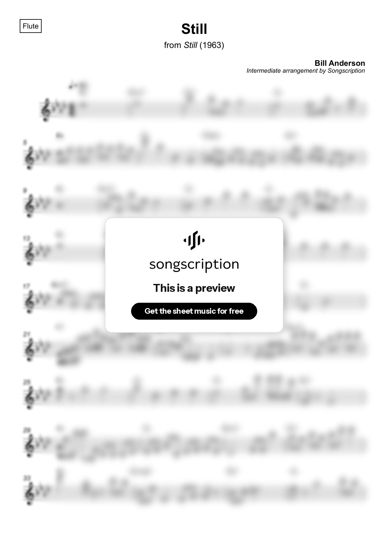 Intermediate Flute Sheet Music for "Still" by Bill Anderson