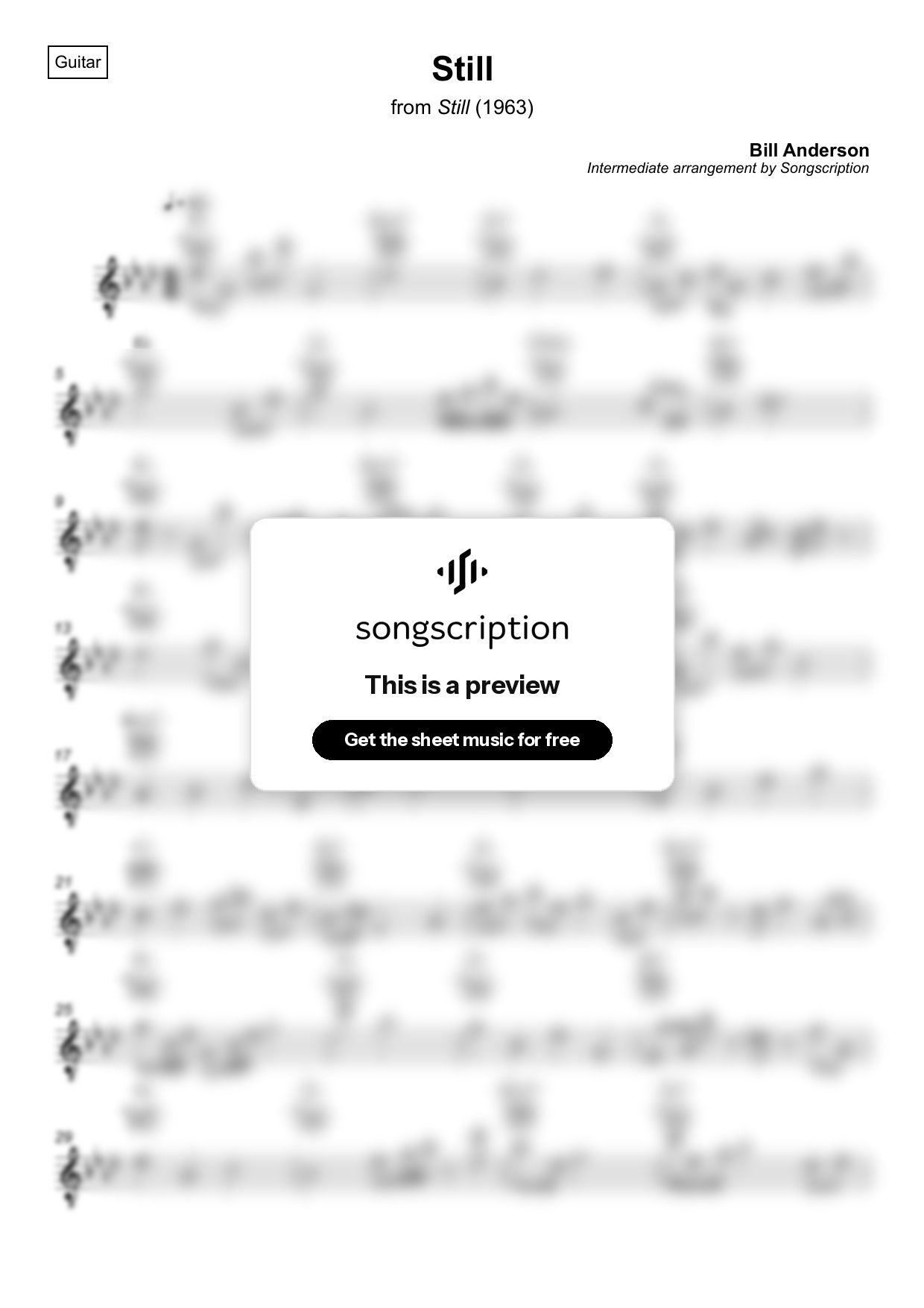 Intermediate Acoustic Guitar Sheet Music for "Still" by Bill Anderson