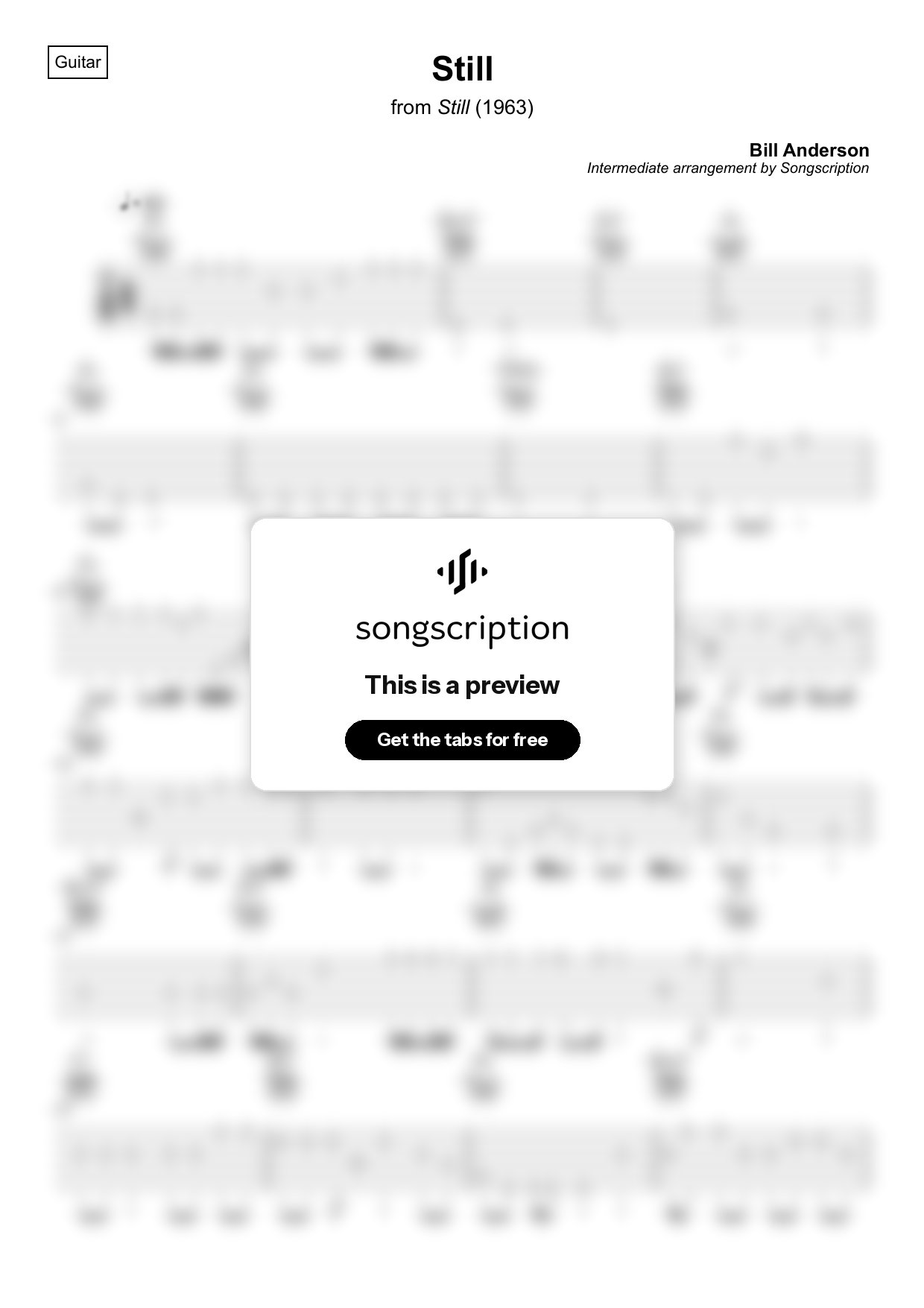 Intermediate Acoustic Guitar Tabs for "Still" by Bill Anderson