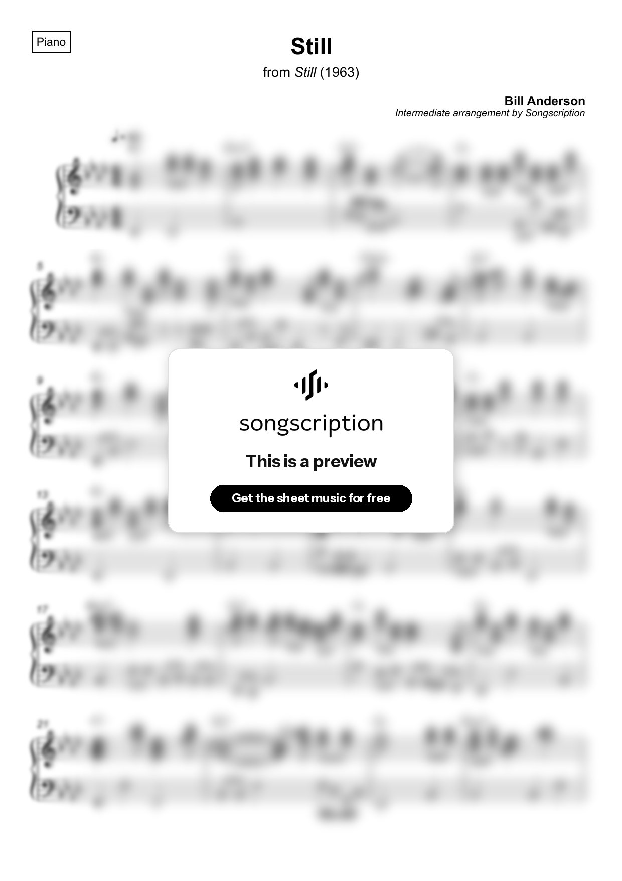 Intermediate Piano Sheet Music for "Still" by Bill Anderson