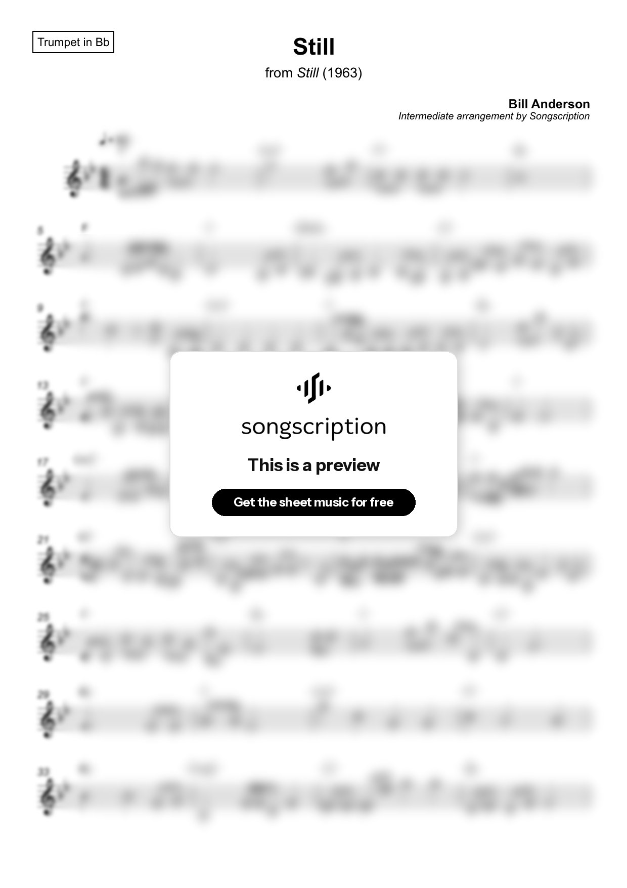 Intermediate Trumpet Sheet Music for "Still" by Bill Anderson