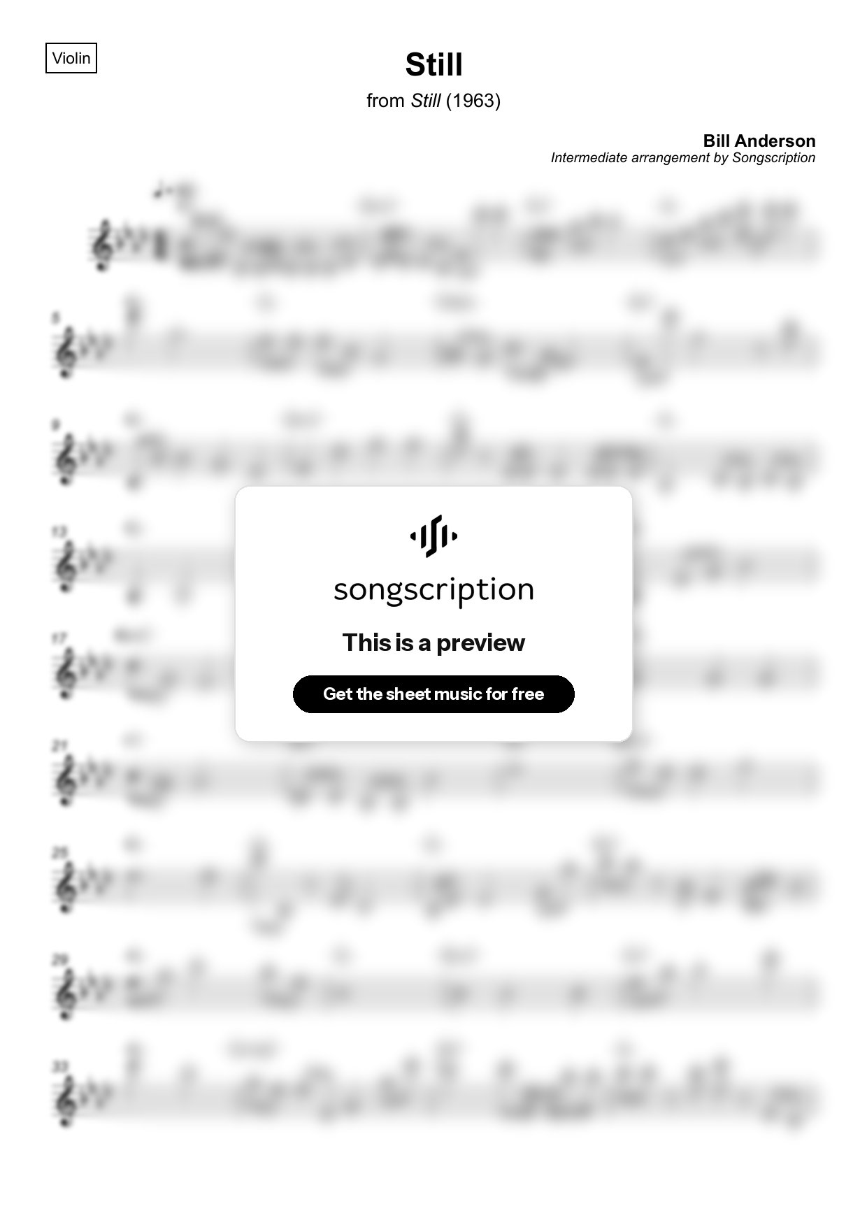 Intermediate Violin Sheet Music for "Still" by Bill Anderson