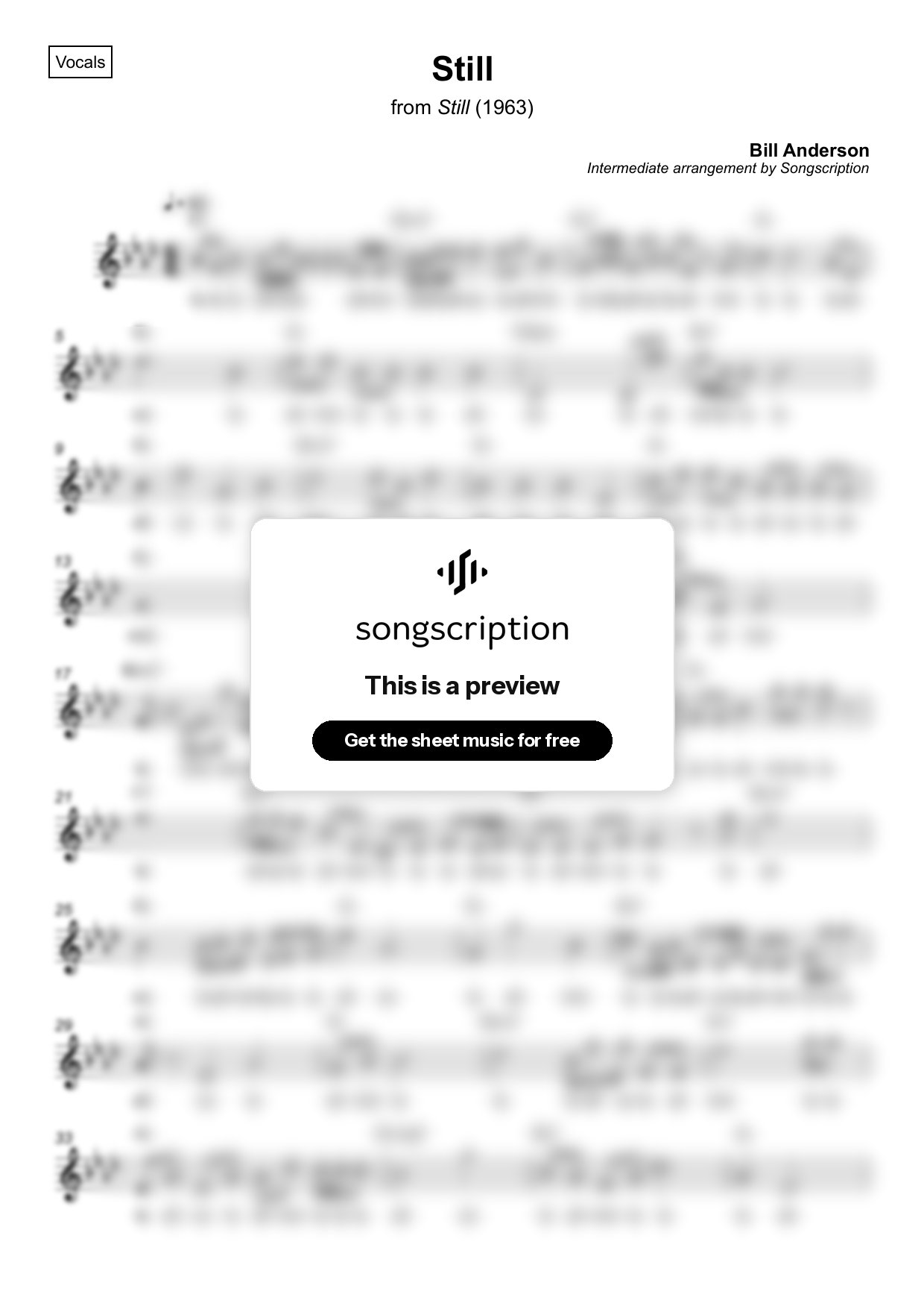 Intermediate Vocals Sheet Music for "Still" by Bill Anderson