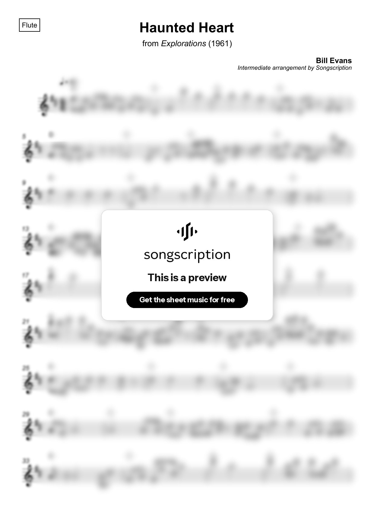 Intermediate Flute Sheet Music for "Haunted Heart" by Bill Evans