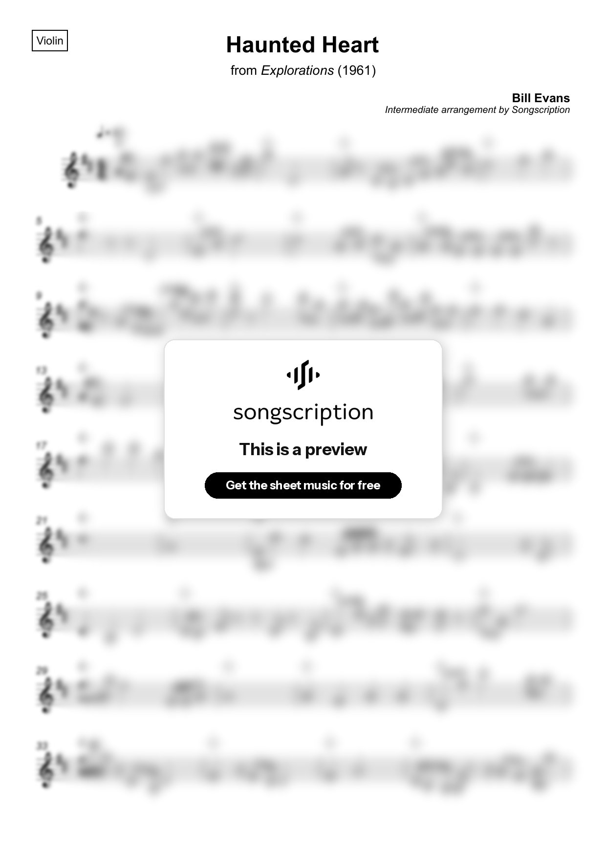 Intermediate Violin Sheet Music for "Haunted Heart" by Bill Evans