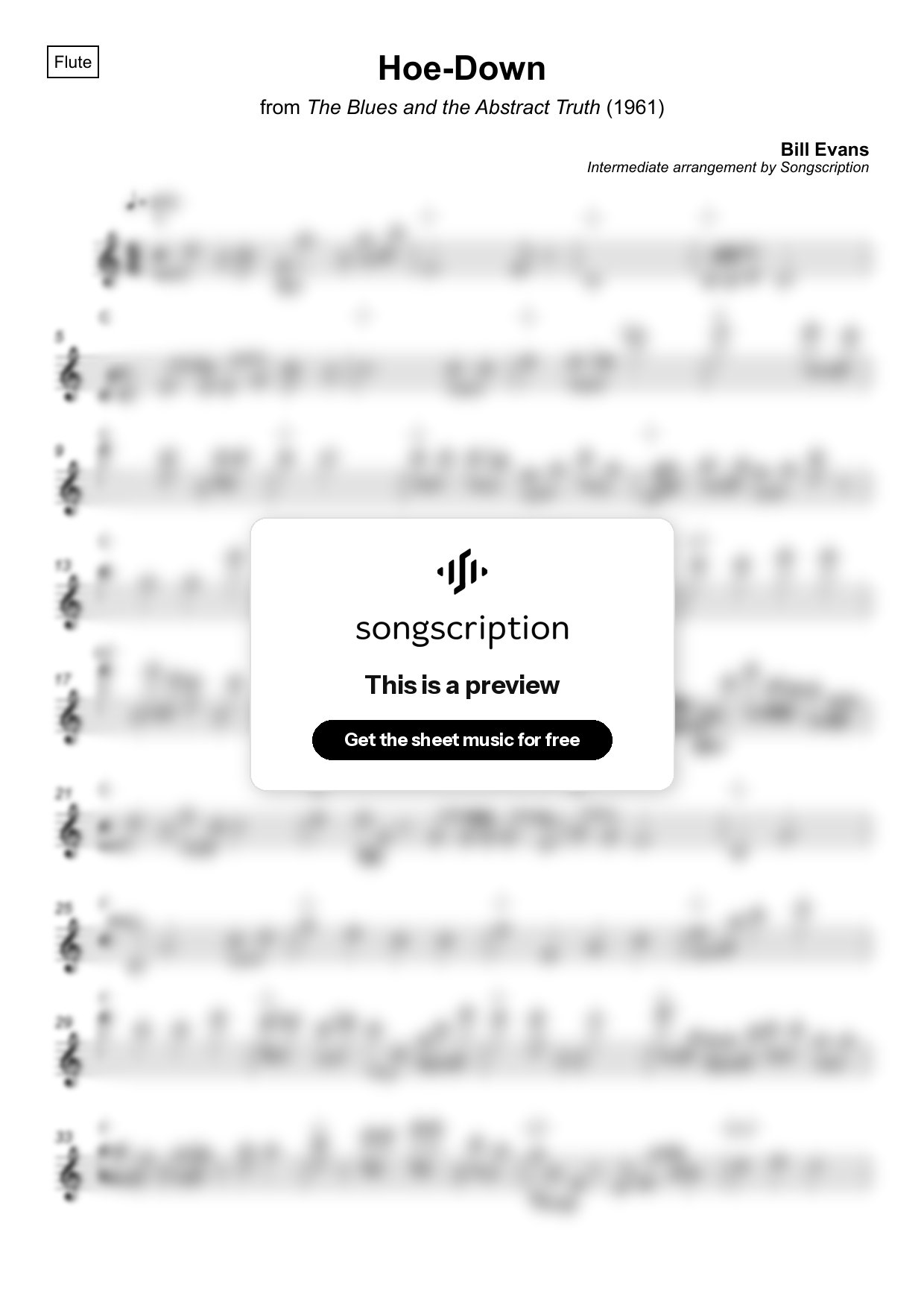 Intermediate Flute Sheet Music for "Hoe-Down" by Bill Evans