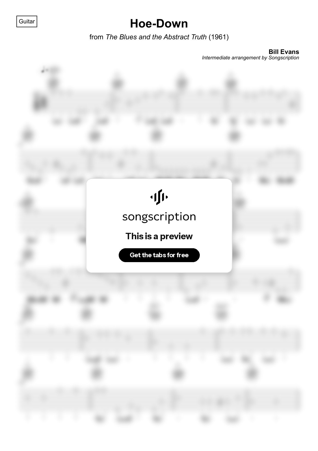 Intermediate Acoustic Guitar Tabs for "Hoe-Down" by Bill Evans