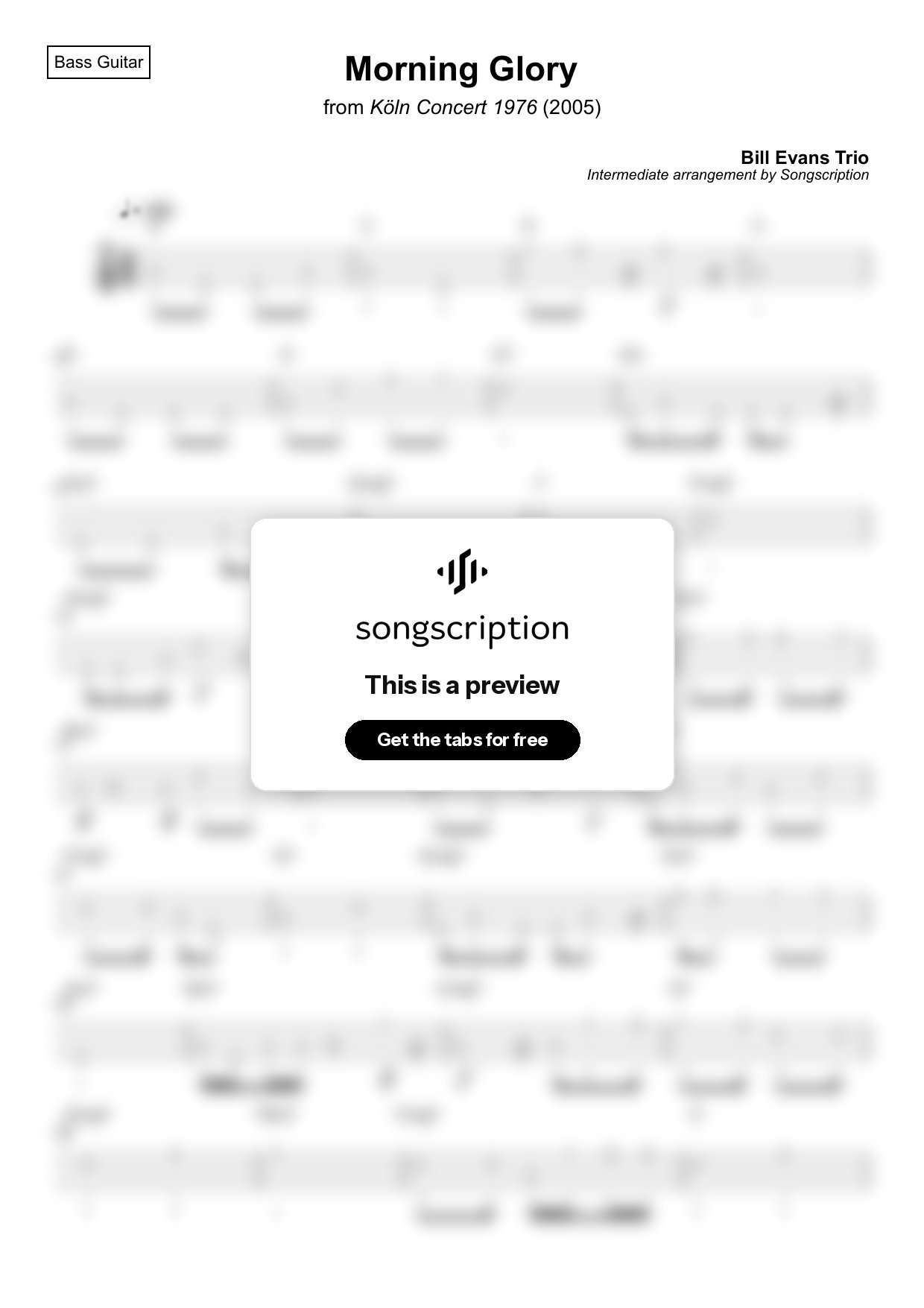 Intermediate Bass Guitar Tabs for "Morning Glory" by Bill Evans Trio