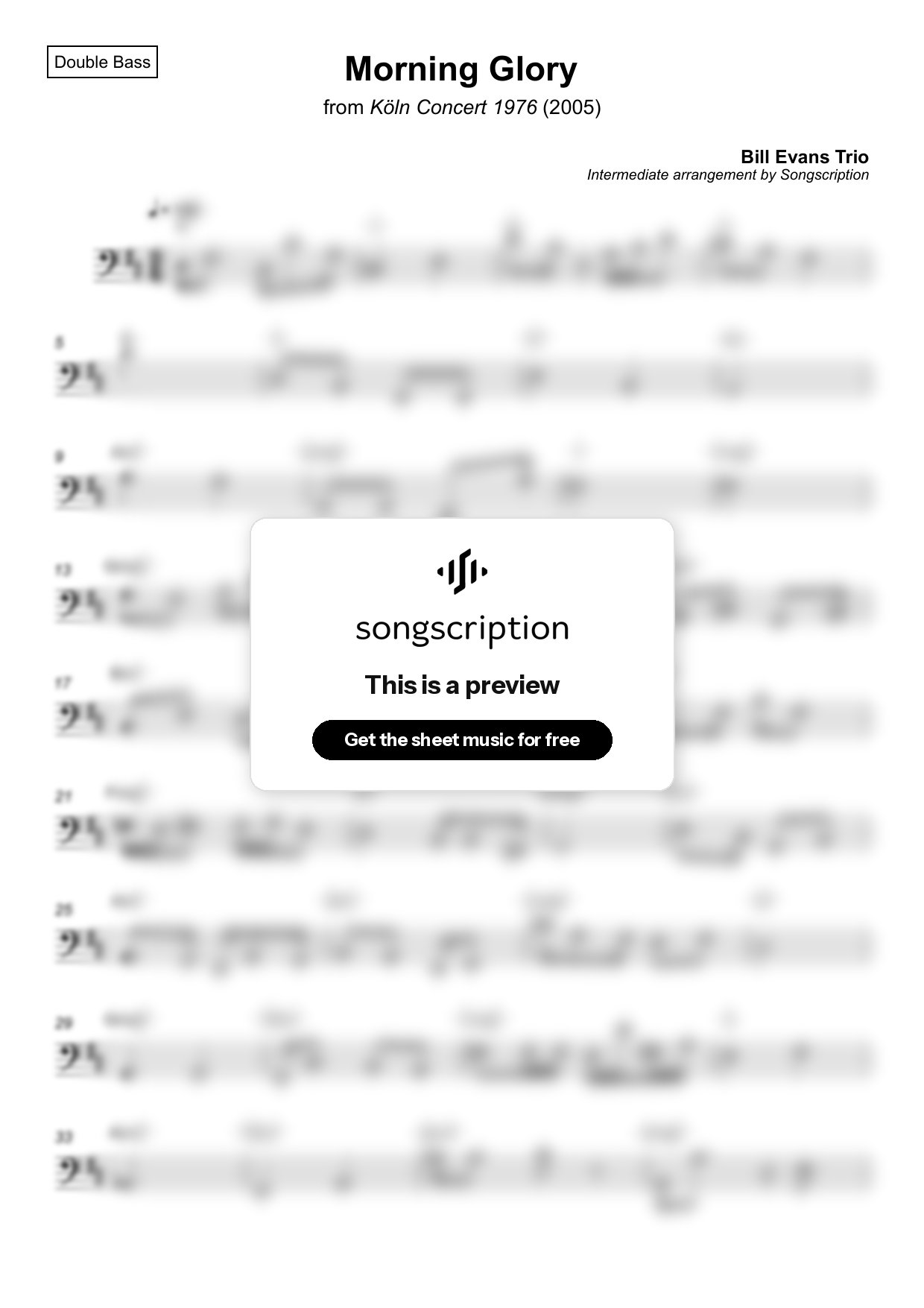 Intermediate Double Bass Sheet Music for "Morning Glory" by Bill Evans Trio