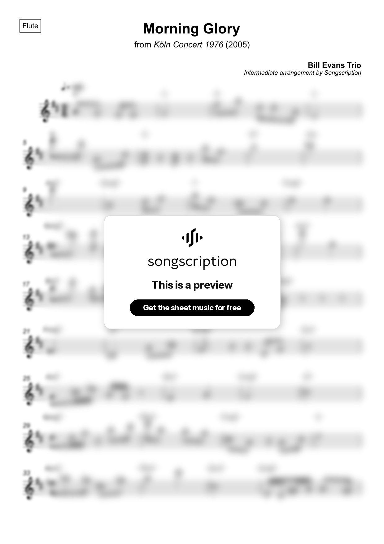 Intermediate Flute Sheet Music for "Morning Glory" by Bill Evans Trio