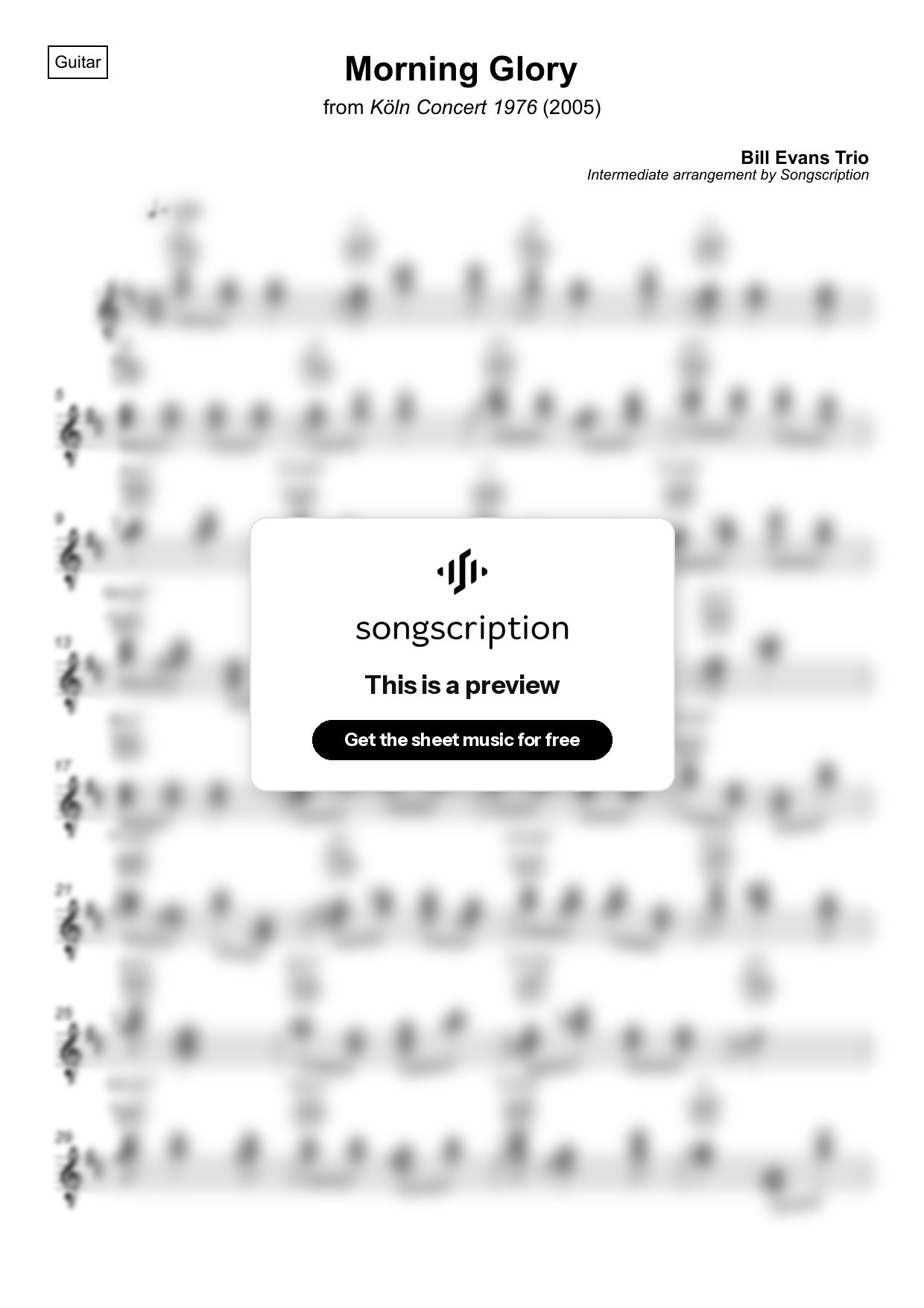 Intermediate Acoustic Guitar Sheet Music for "Morning Glory" by Bill Evans Trio