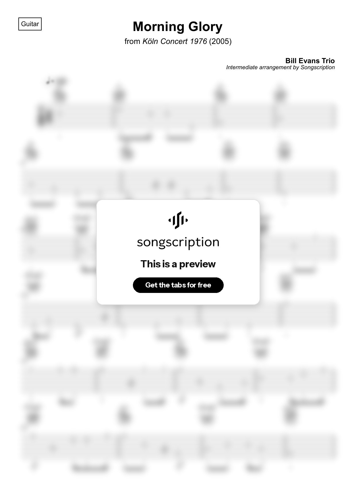 Intermediate Acoustic Guitar Tabs for "Morning Glory" by Bill Evans Trio