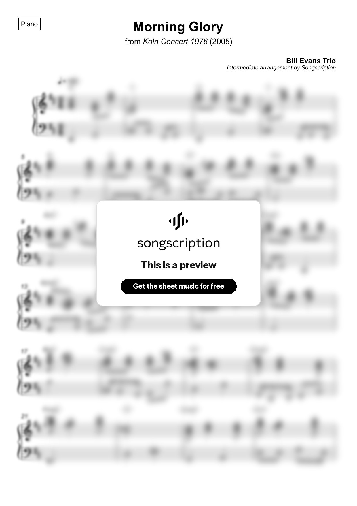 Intermediate Piano Sheet Music for "Morning Glory" by Bill Evans Trio