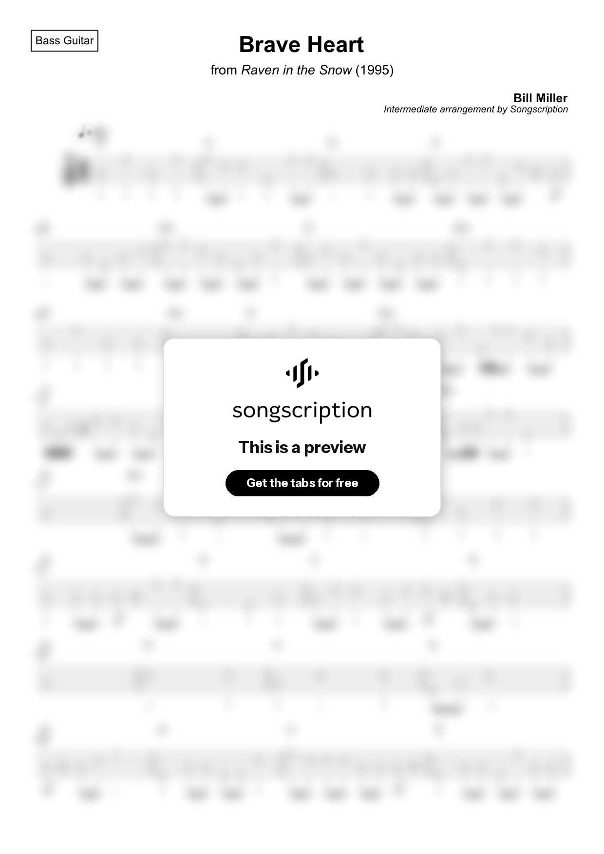 Intermediate Bass Guitar Tabs for "Brave Heart" by Bill Miller