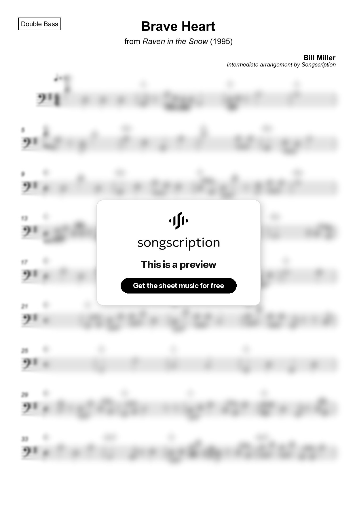 Intermediate Double Bass Sheet Music for "Brave Heart" by Bill Miller
