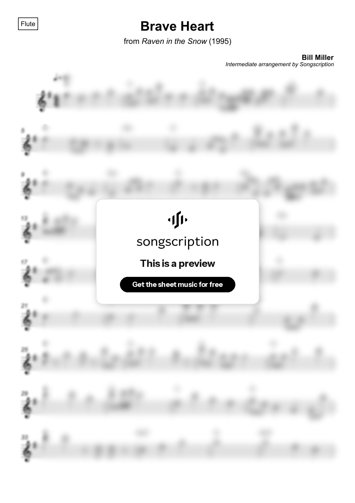 Intermediate Flute Sheet Music for "Brave Heart" by Bill Miller