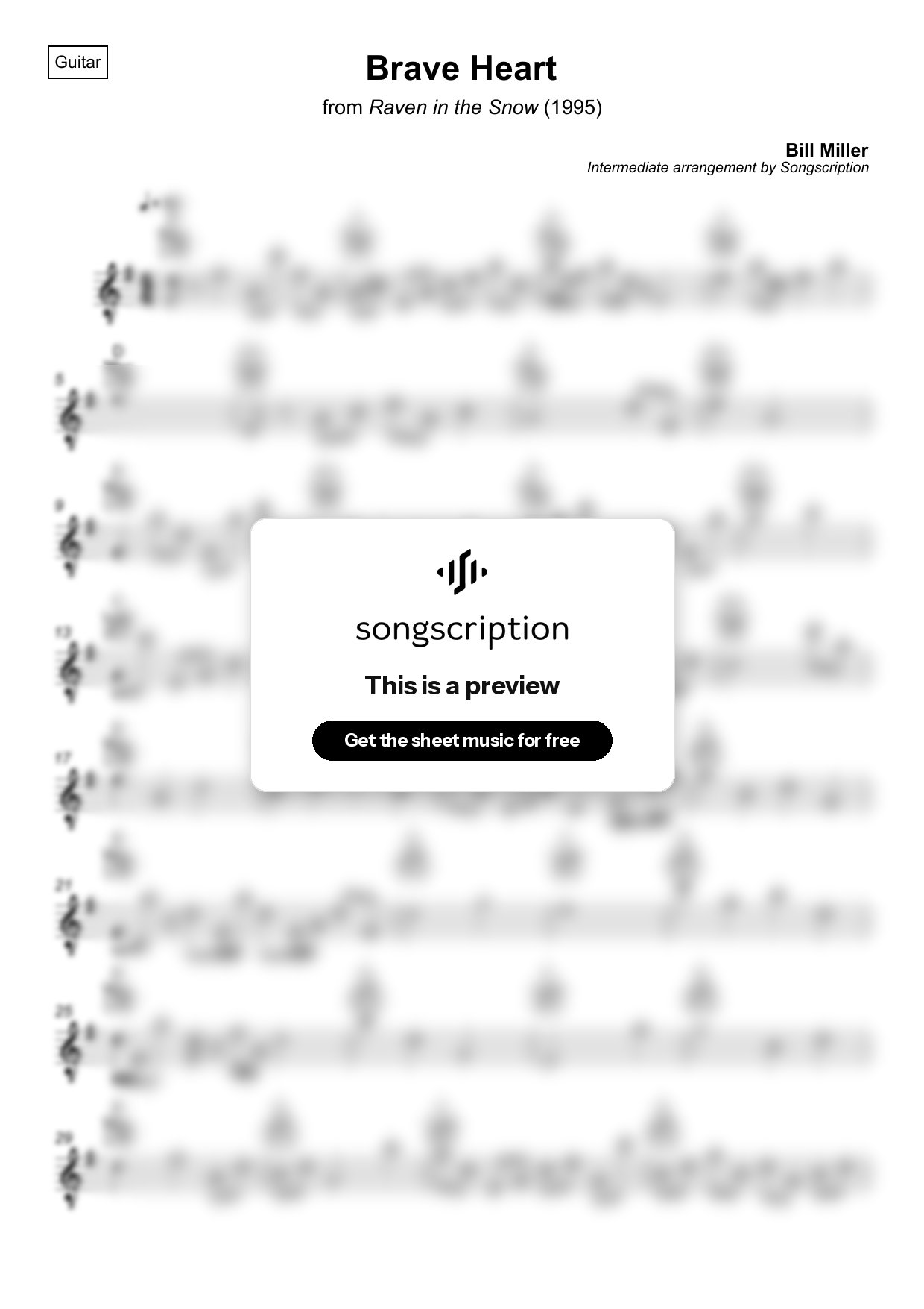 Intermediate Acoustic Guitar Sheet Music for "Brave Heart" by Bill Miller