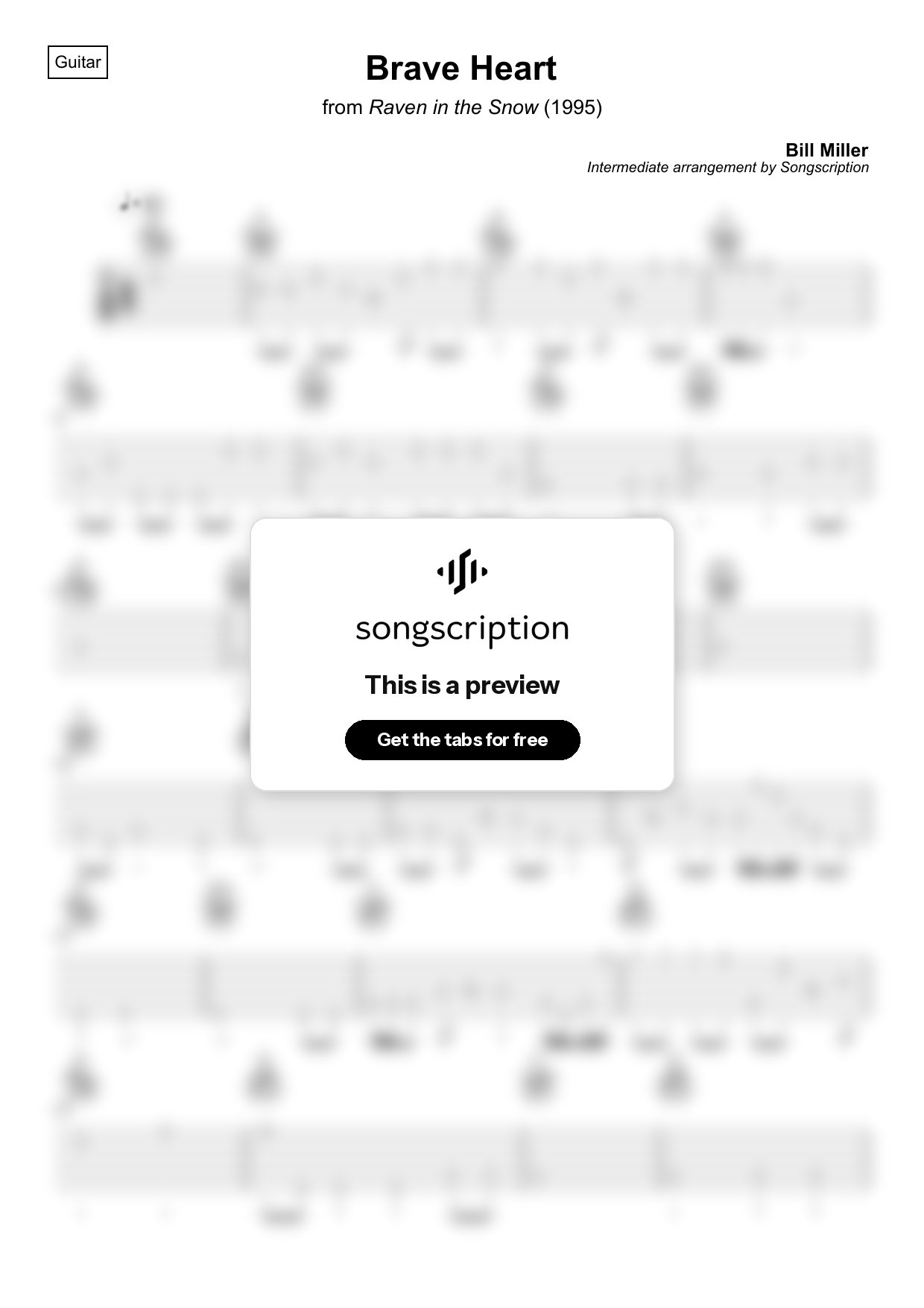 Intermediate Acoustic Guitar Tabs for "Brave Heart" by Bill Miller
