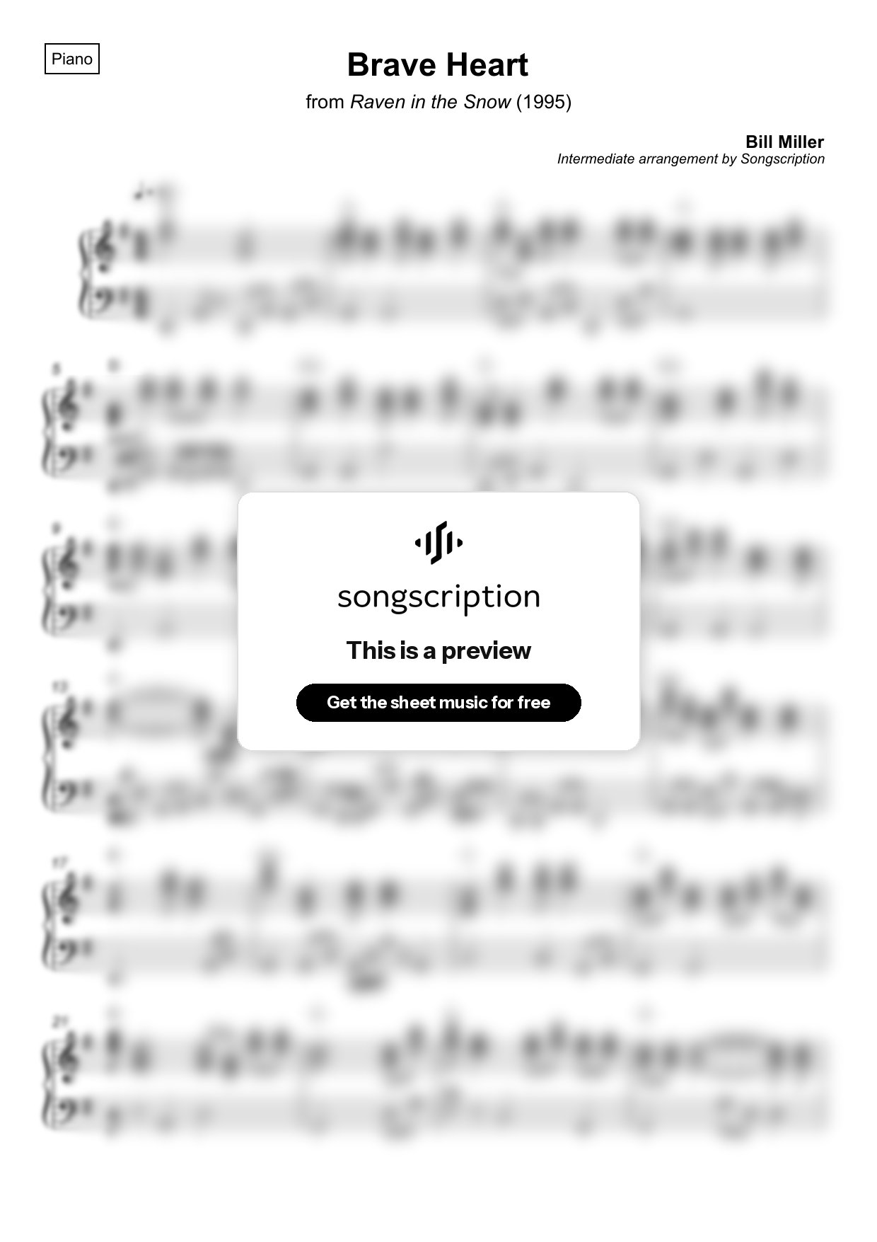 Intermediate Piano Sheet Music for "Brave Heart" by Bill Miller