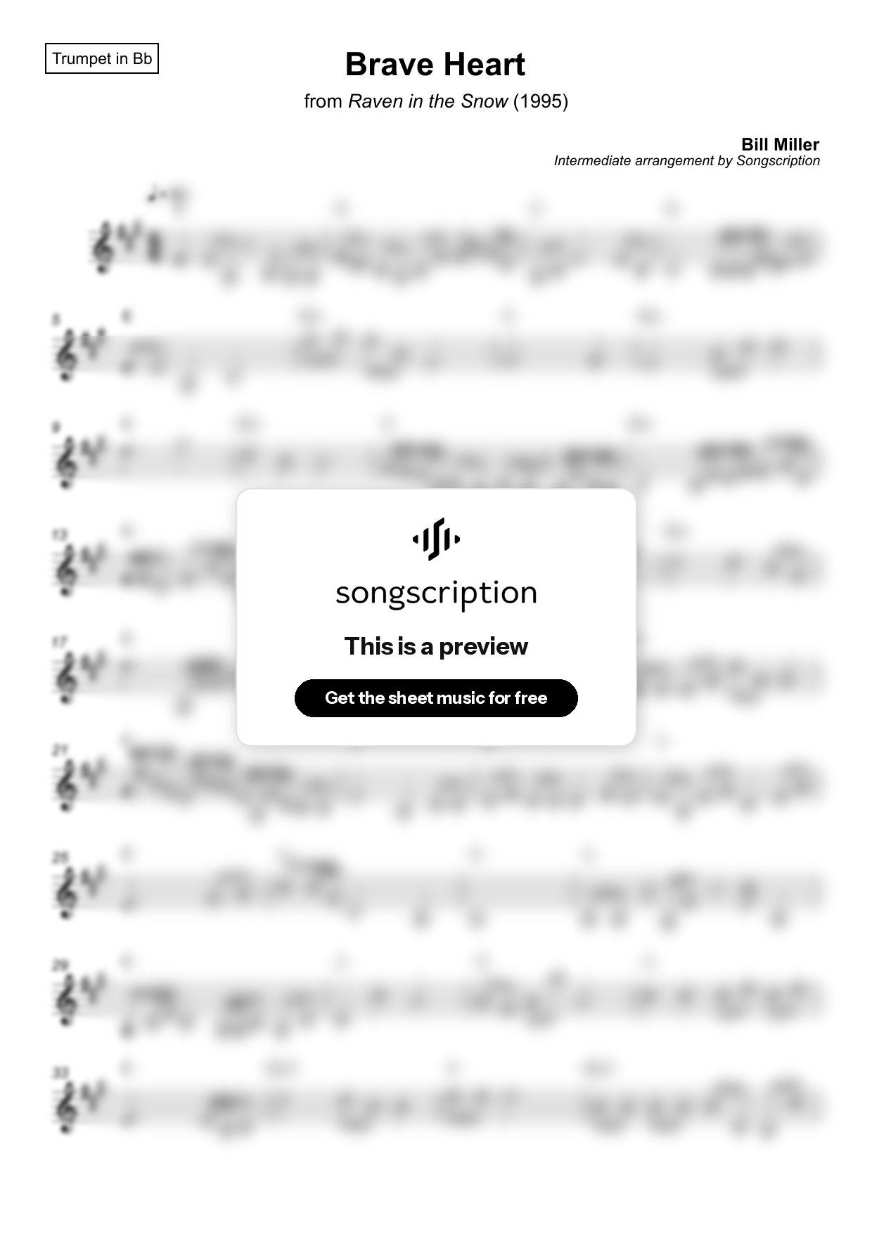 Intermediate Trumpet Sheet Music for "Brave Heart" by Bill Miller