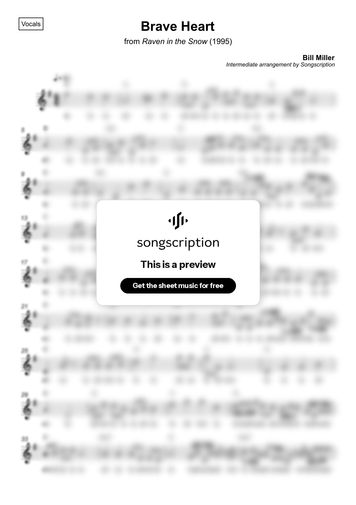 Intermediate Vocals Sheet Music for "Brave Heart" by Bill Miller