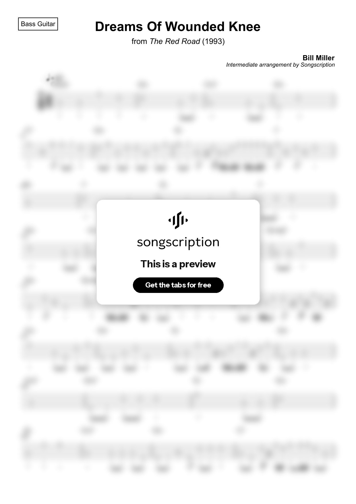 Intermediate Bass Guitar Tabs for "Dreams Of Wounded Knee" by Bill Miller