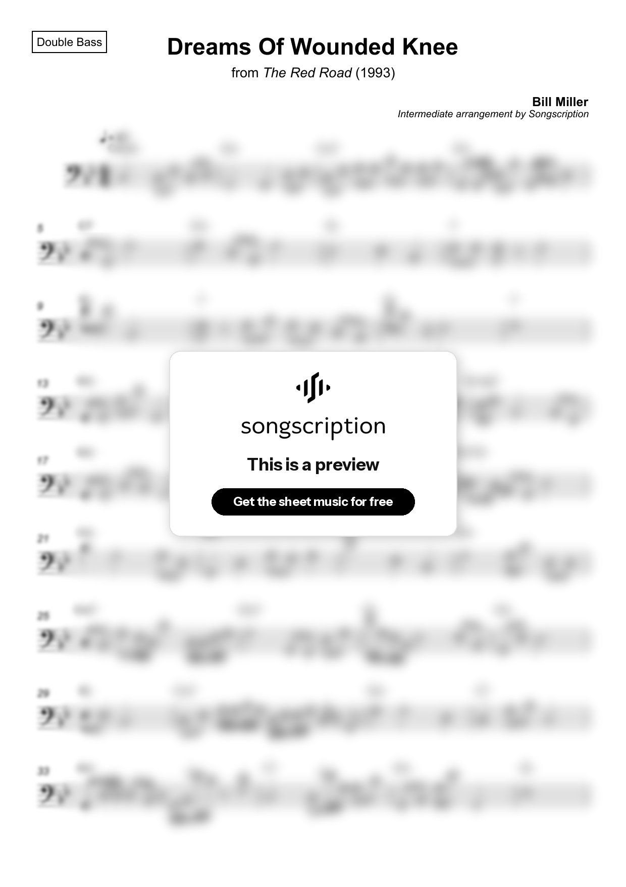 Intermediate Double Bass Sheet Music for "Dreams Of Wounded Knee" by Bill Miller