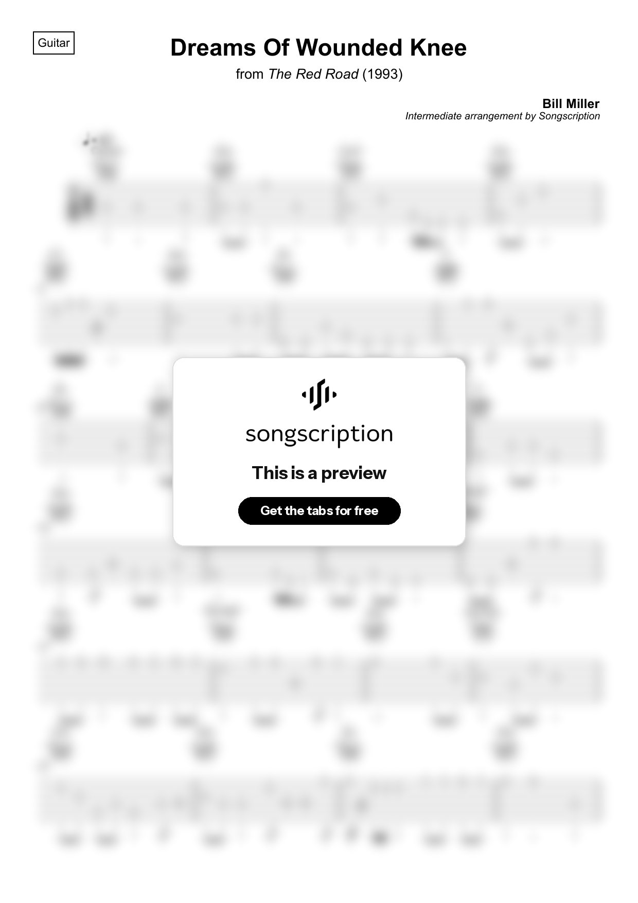 Intermediate Acoustic Guitar Tabs for "Dreams Of Wounded Knee" by Bill Miller