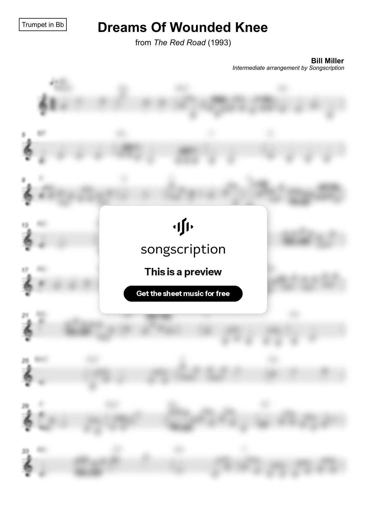 Intermediate Trumpet Sheet Music for "Dreams Of Wounded Knee" by Bill Miller