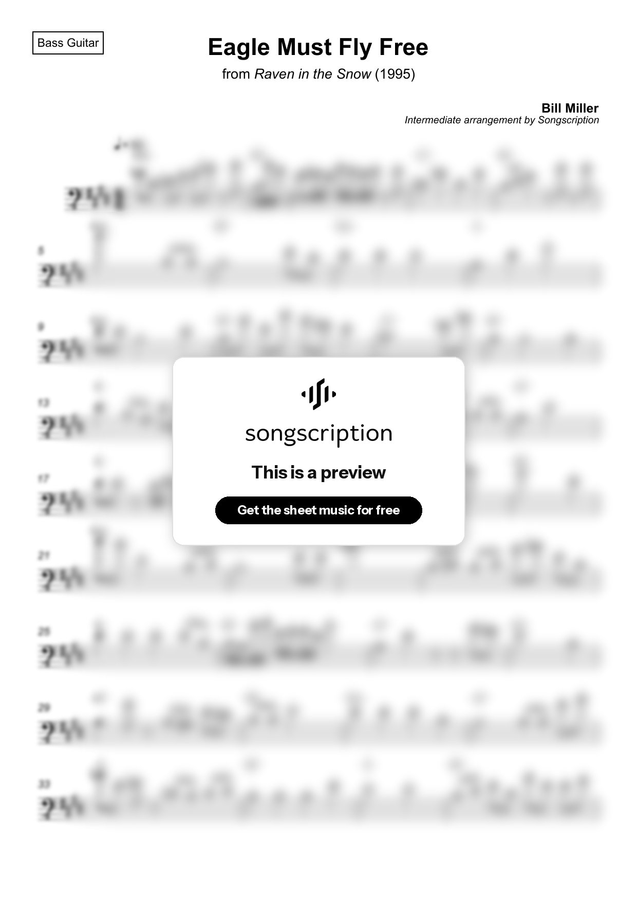 Intermediate Bass Guitar Sheet Music for "Eagle Must Fly Free" by Bill Miller