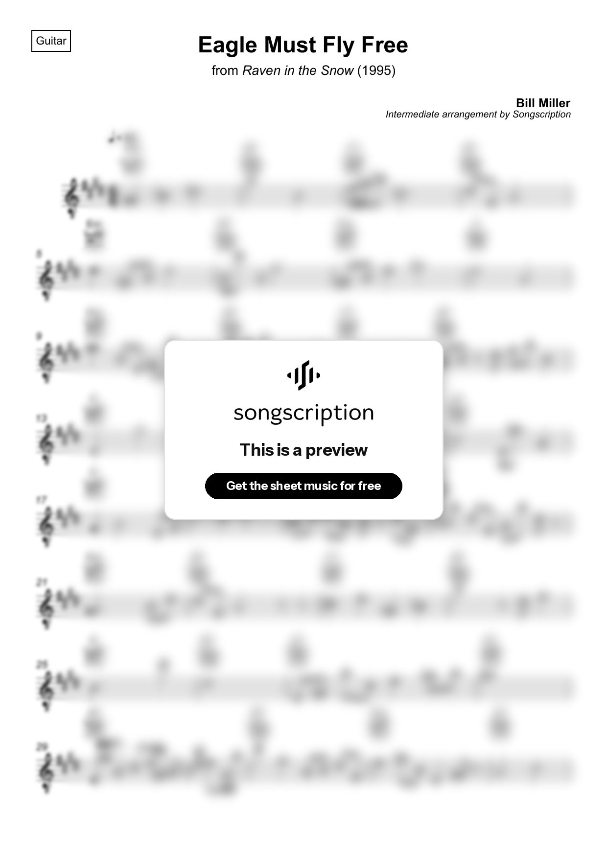 Intermediate Acoustic Guitar Sheet Music for "Eagle Must Fly Free" by Bill Miller