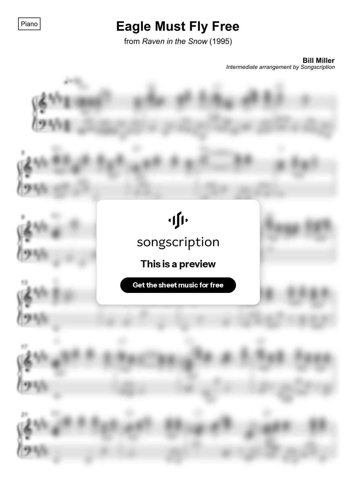 Intermediate Piano Sheet Music for "Eagle Must Fly Free" by Bill Miller