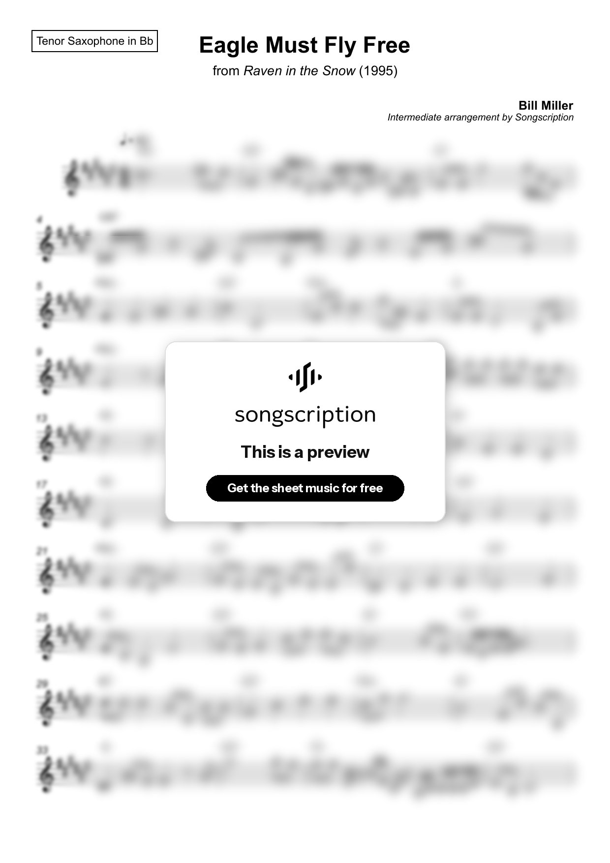 Intermediate Tenor Sax Sheet Music for "Eagle Must Fly Free" by Bill Miller