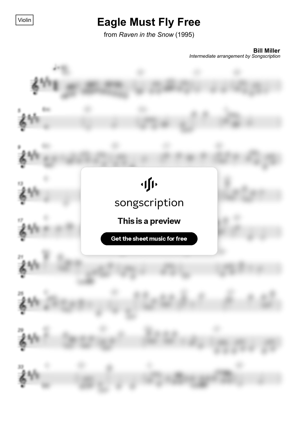 Intermediate Violin Sheet Music for "Eagle Must Fly Free" by Bill Miller