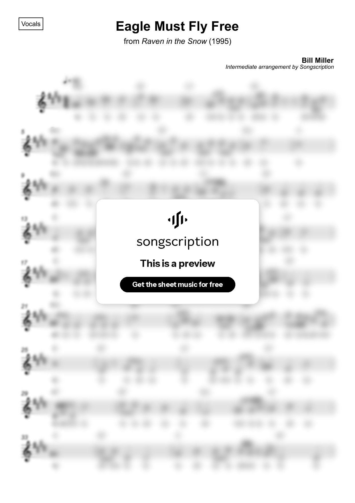 Intermediate Vocals Sheet Music for "Eagle Must Fly Free" by Bill Miller