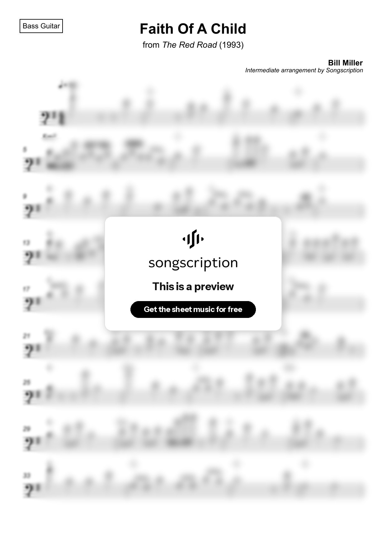 Intermediate Bass Guitar Sheet Music for "Faith Of A Child" by Bill Miller