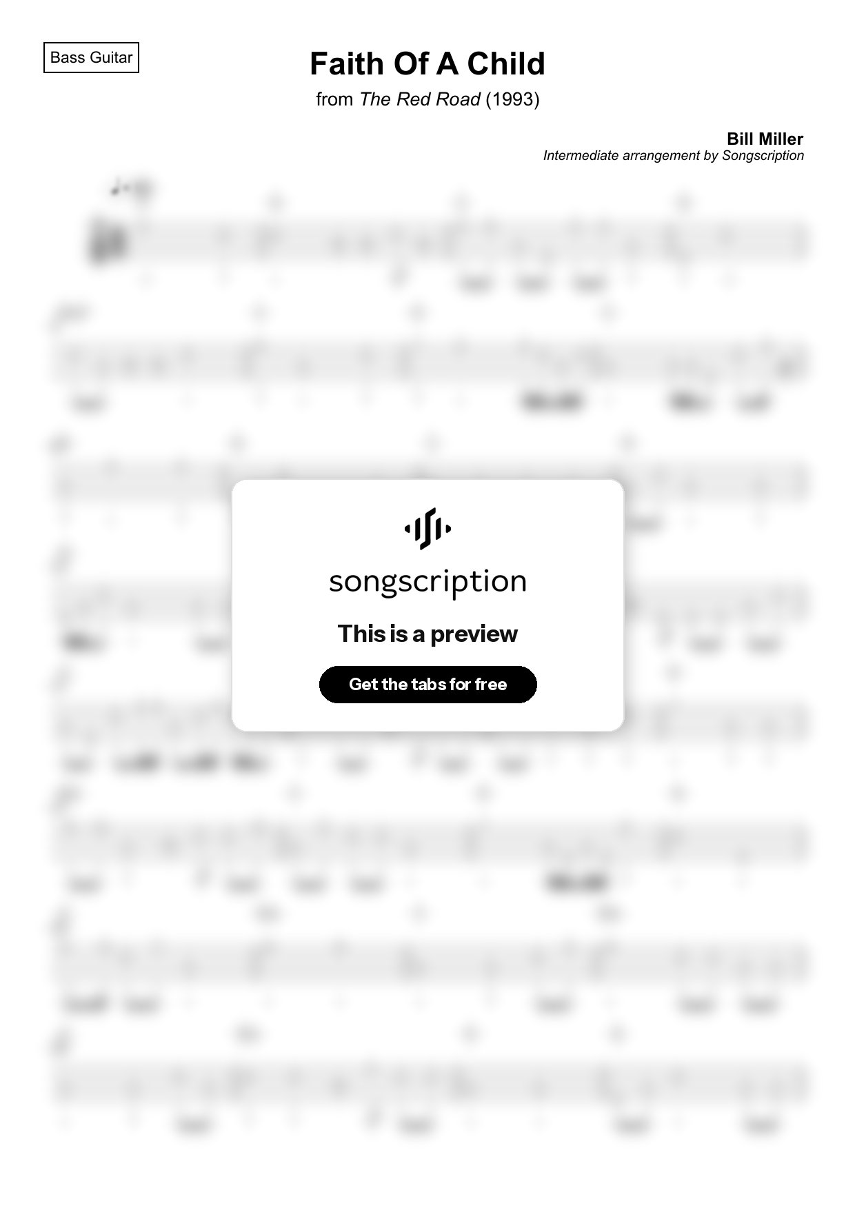 Intermediate Bass Guitar Tabs for "Faith Of A Child" by Bill Miller