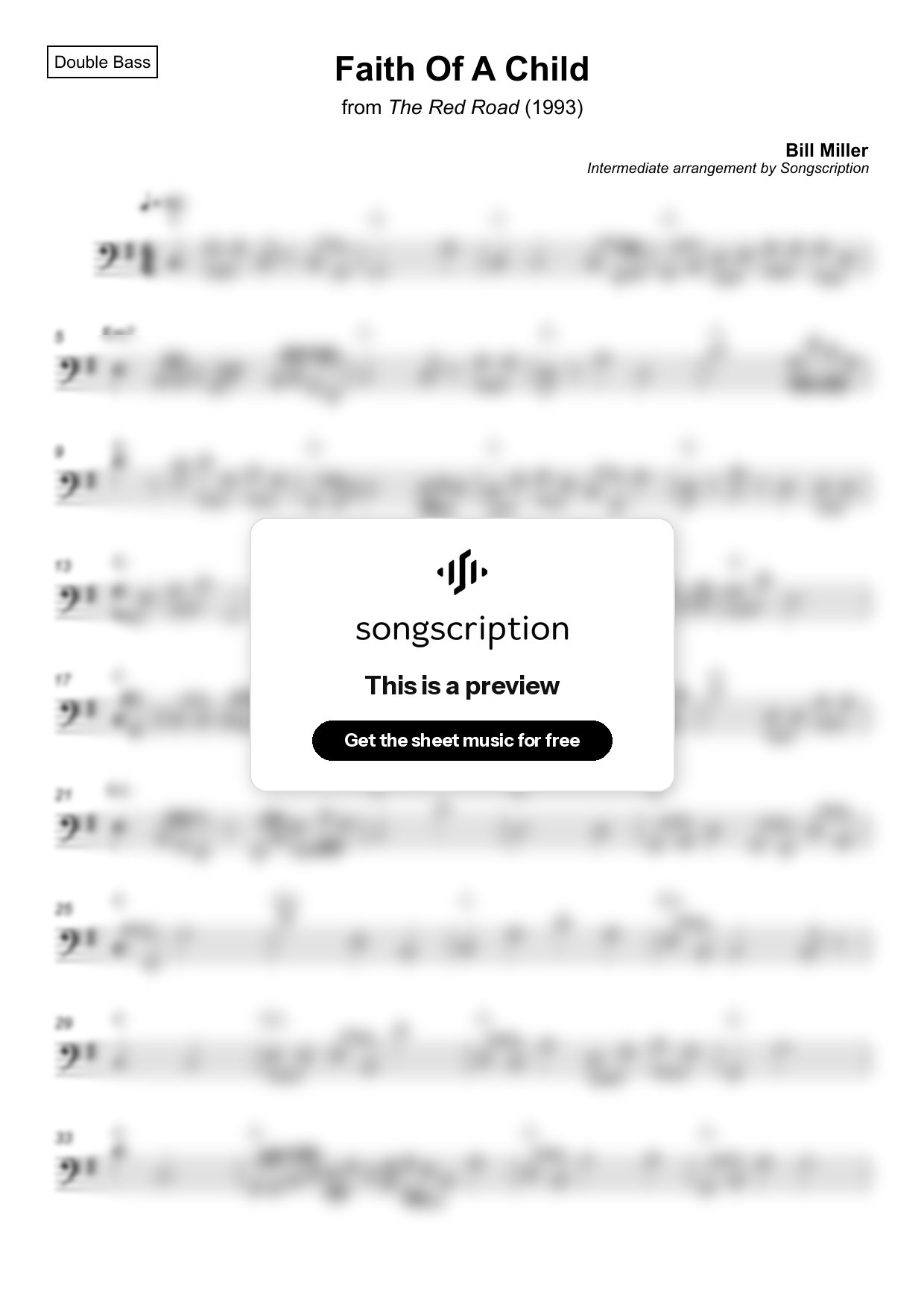 Intermediate Double Bass Sheet Music for "Faith Of A Child" by Bill Miller