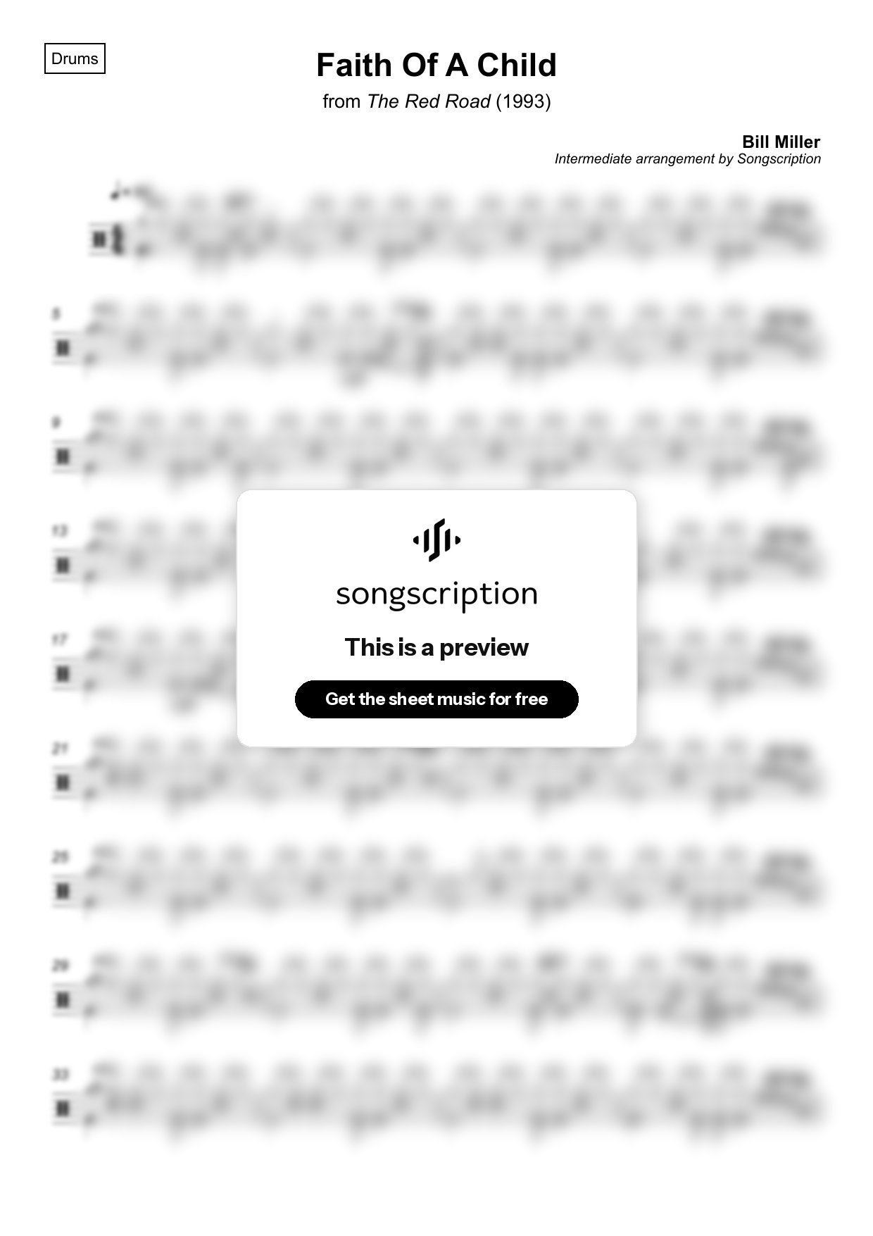 Intermediate Drums Sheet Music for "Faith Of A Child" by Bill Miller
