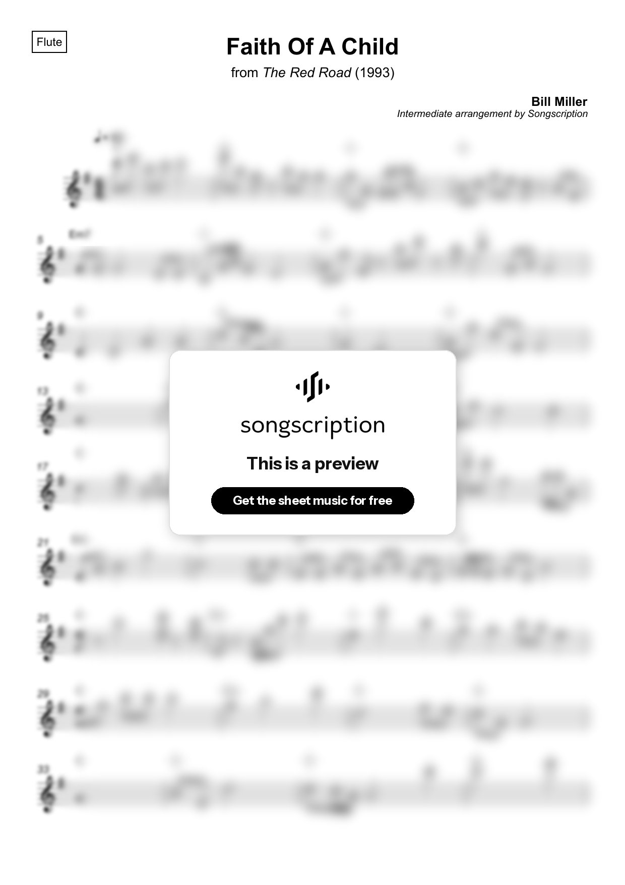 Intermediate Flute Sheet Music for "Faith Of A Child" by Bill Miller