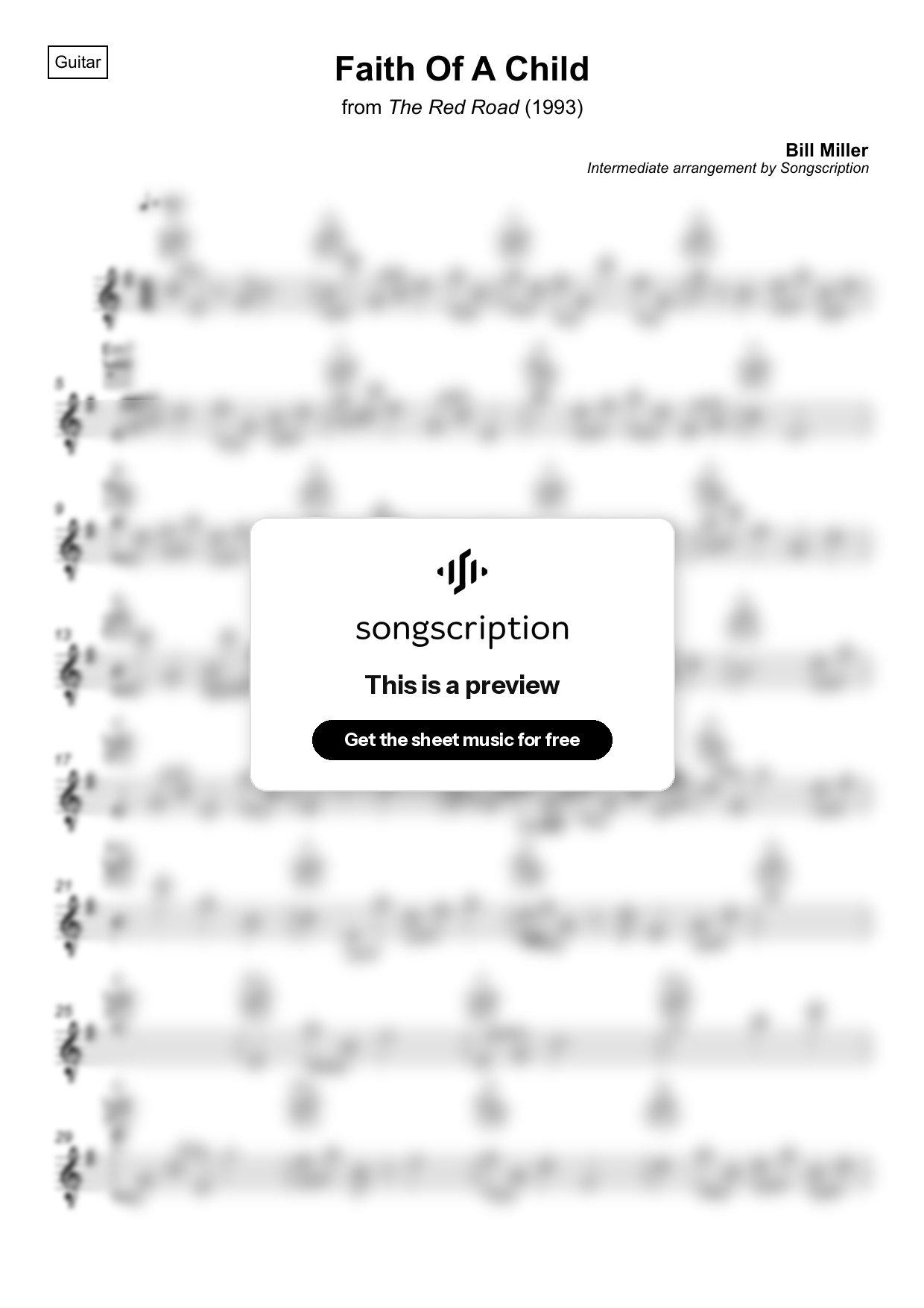 Intermediate Acoustic Guitar Sheet Music for "Faith Of A Child" by Bill Miller