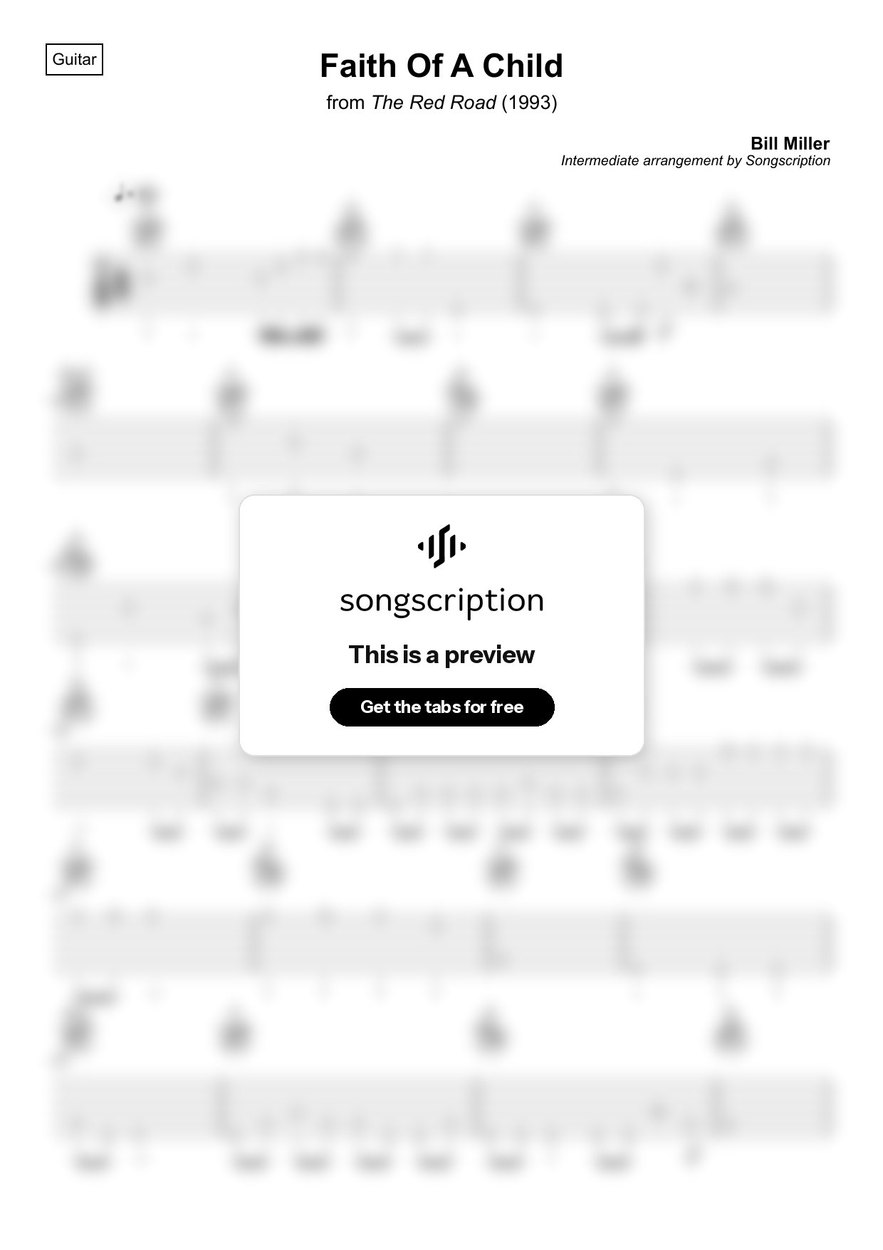 Intermediate Acoustic Guitar Tabs for "Faith Of A Child" by Bill Miller