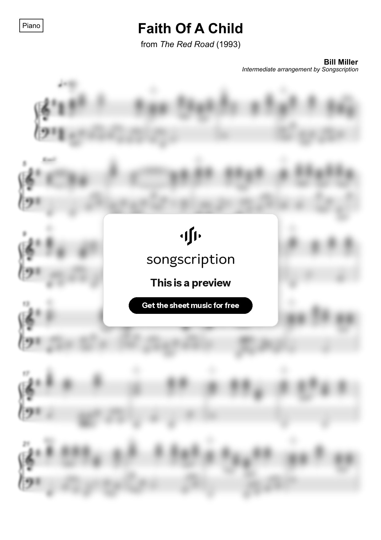 Intermediate Piano Sheet Music for "Faith Of A Child" by Bill Miller